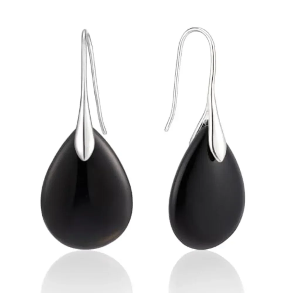 Agate Teardrop Stone Grey Drop‎ Earrings Fishhook Dangle Earrings for Women